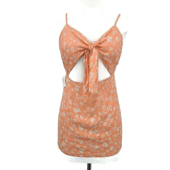 New Blue Life Twilight Tie Front Mini Dress Womens XS Blushing Garden Peach - Picture 3 of 8